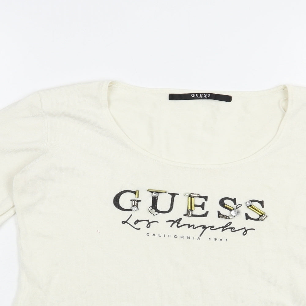 GUESS Womens Ivory Scoop Neck  Viscose Pullover Jumper Size XS