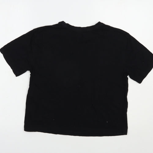Preworn Womens Black  Cotton Basic T-Shirt Size 6 Crew Neck - Eyelashes