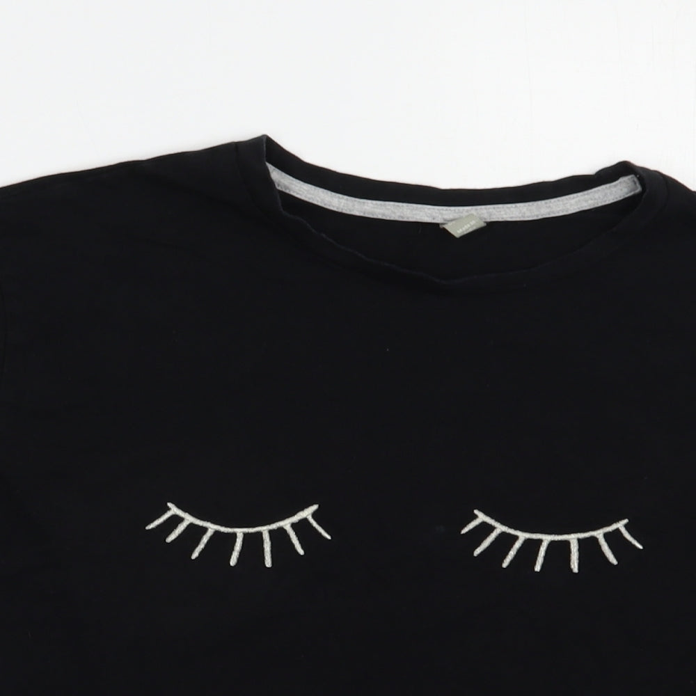 Preworn Womens Black  Cotton Basic T-Shirt Size 6 Crew Neck - Eyelashes