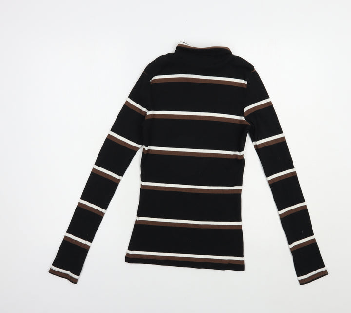 Brave Soul Womens Black Roll Neck Striped Cotton Pullover Jumper Size XS