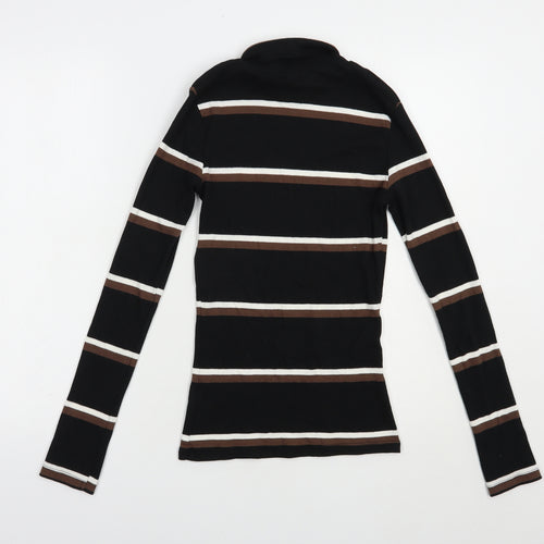 Brave Soul Womens Black Roll Neck Striped Cotton Pullover Jumper Size XS