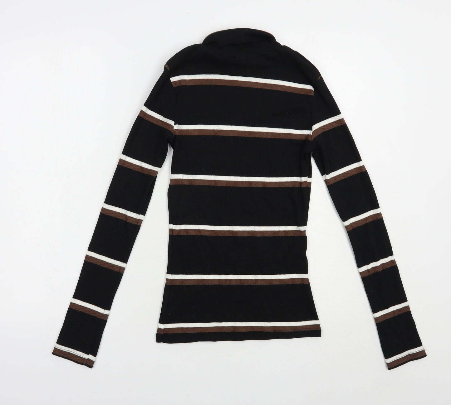 Brave Soul Womens Black Roll Neck Striped Cotton Pullover Jumper Size XS