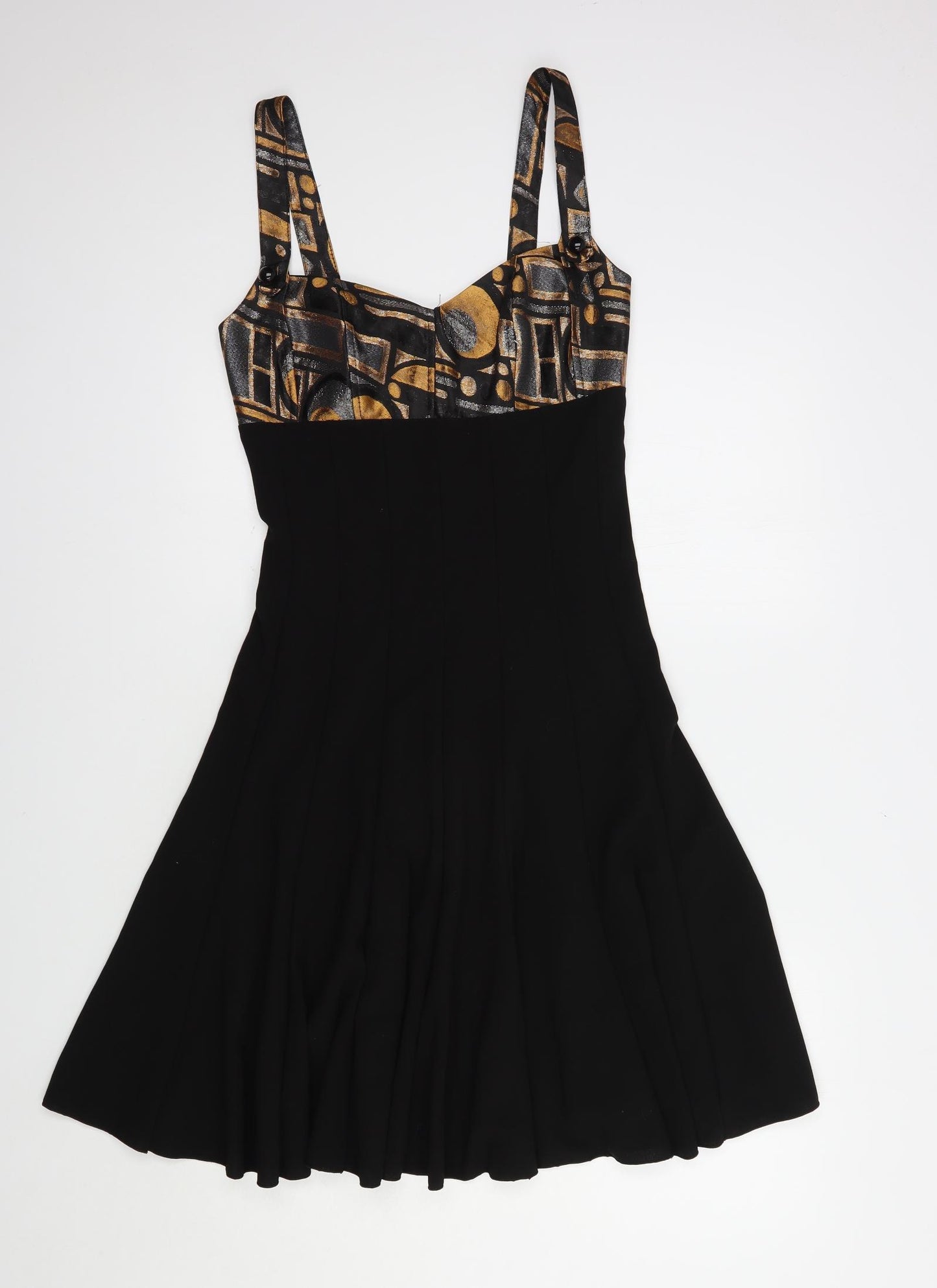 Rinascimento Womens Black Geometric Polyester Skater Dress  Size S  Sweetheart Pullover