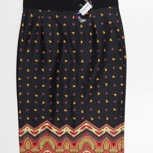 Gdg Actuel Womens Black Geometric Polyester Straight & Pencil Skirt Size 10