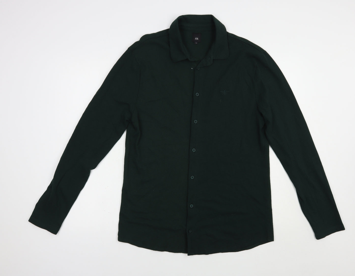 River Island Mens Green  Cotton  Button-Up Size L Collared Button
