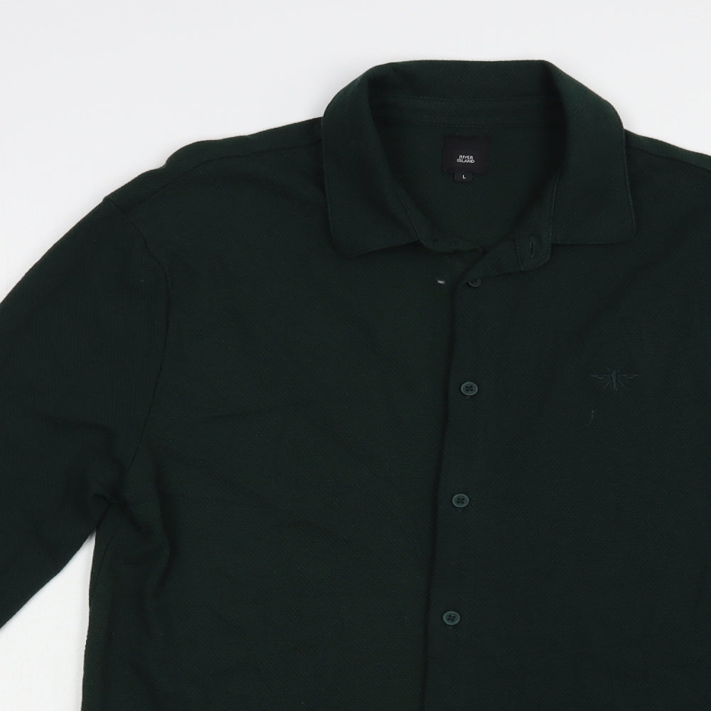River Island Mens Green  Cotton  Button-Up Size L Collared Button