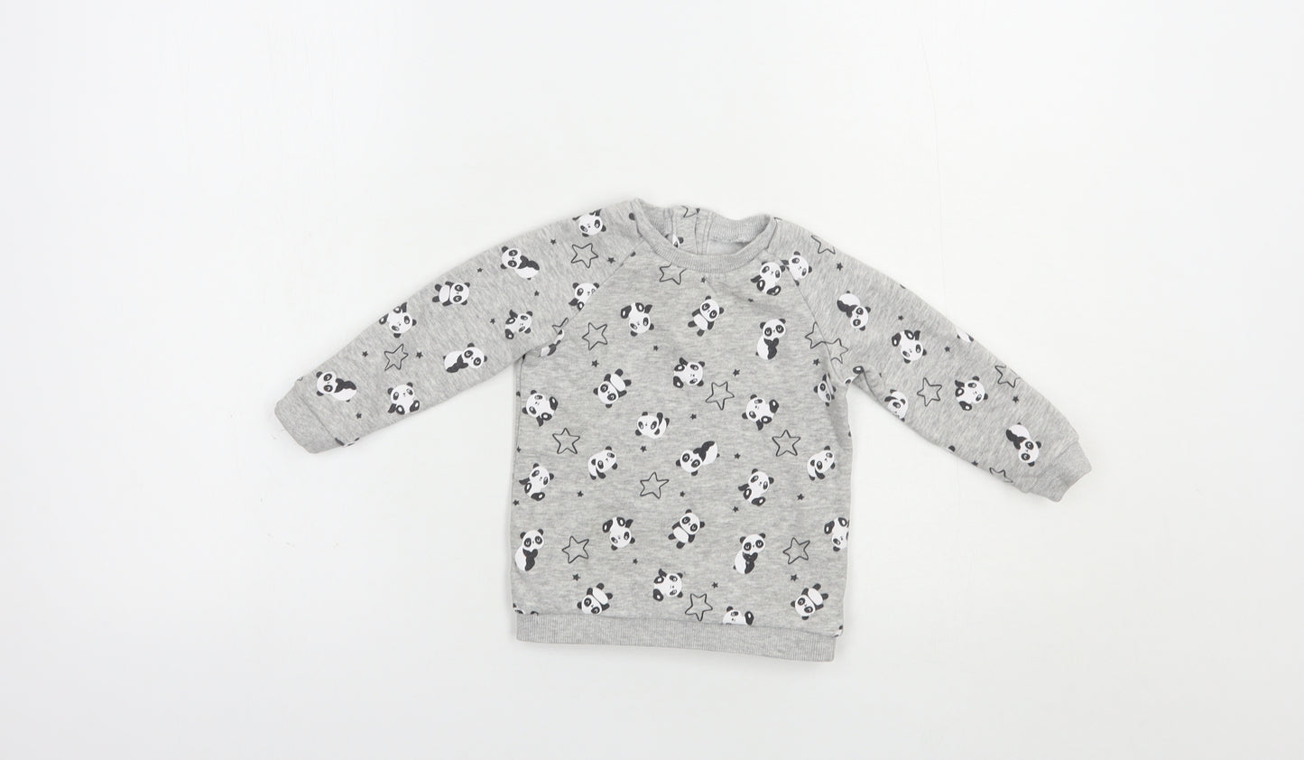 Matalan Baby Grey Geometric Cotton Pullover Jumper Size 9-12 Months  Button - Panda Print