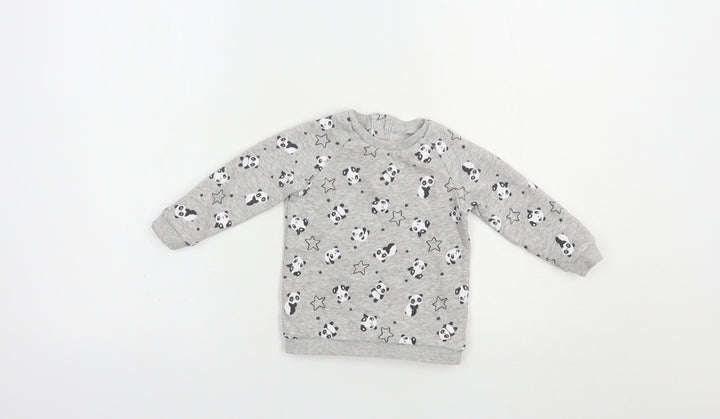 Matalan Baby Grey Geometric Cotton Pullover Jumper Size 9-12 Months Button - Panda Print