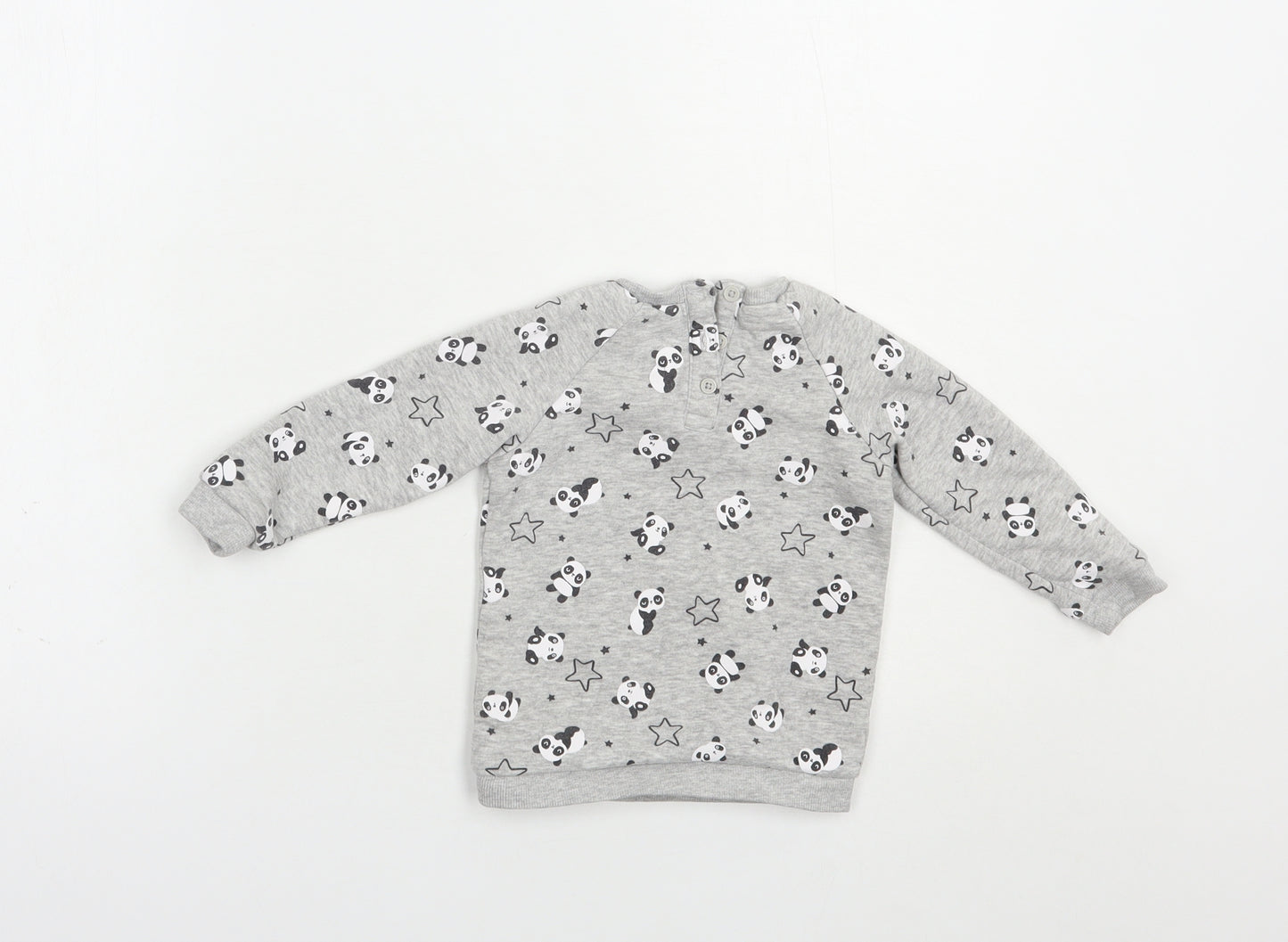 Matalan Baby Grey Geometric Cotton Pullover Jumper Size 9-12 Months  Button - Panda Print