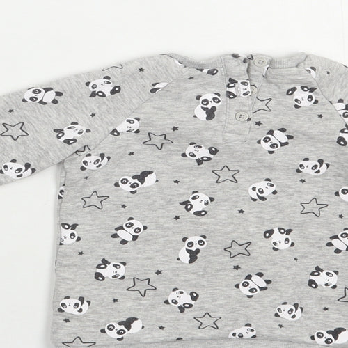 Matalan Baby Grey Geometric Cotton Pullover Jumper Size 9-12 Months  Button - Panda Print
