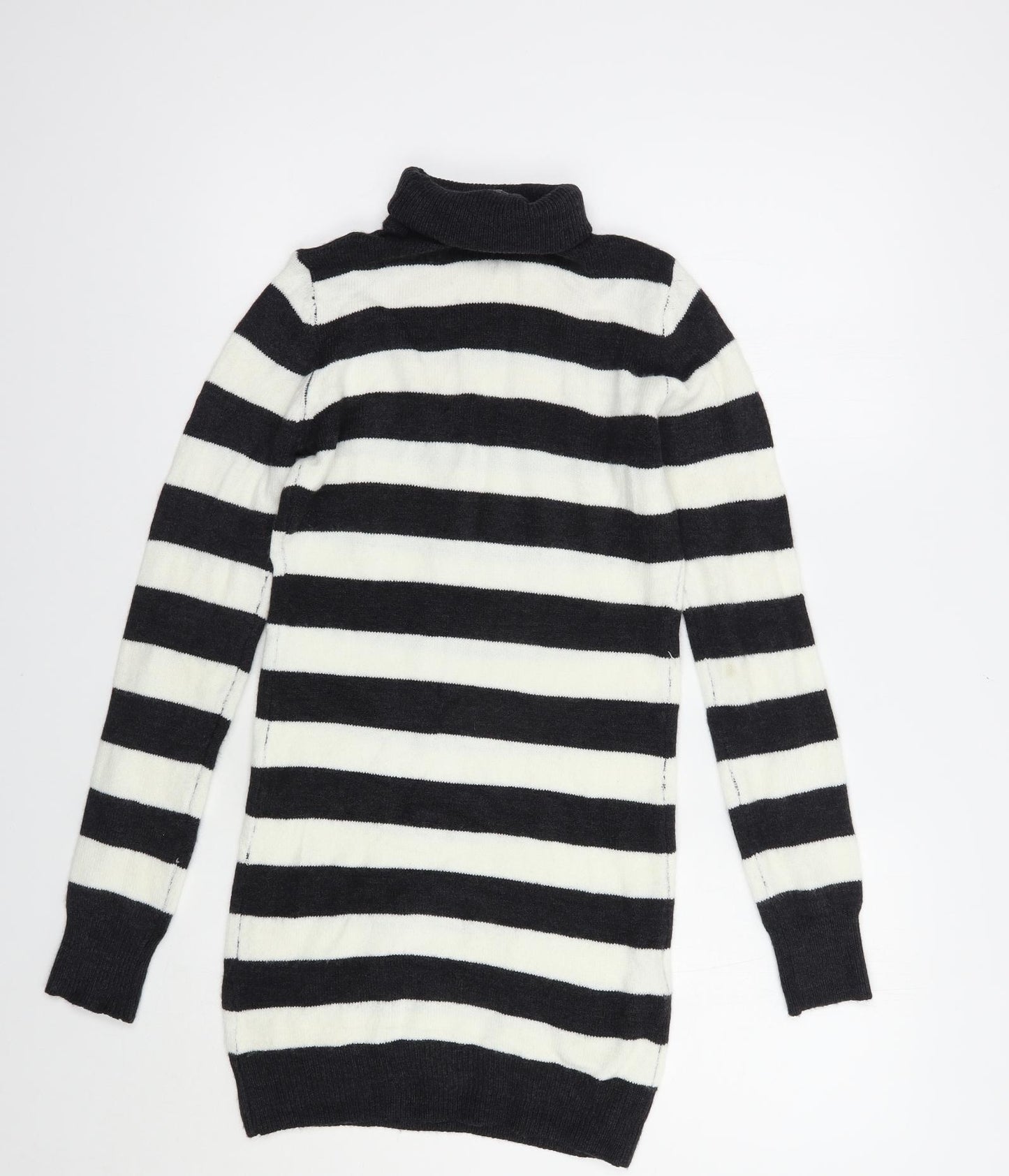 Select Womens White Roll Neck Striped Acrylic Tunic Jumper Size 10