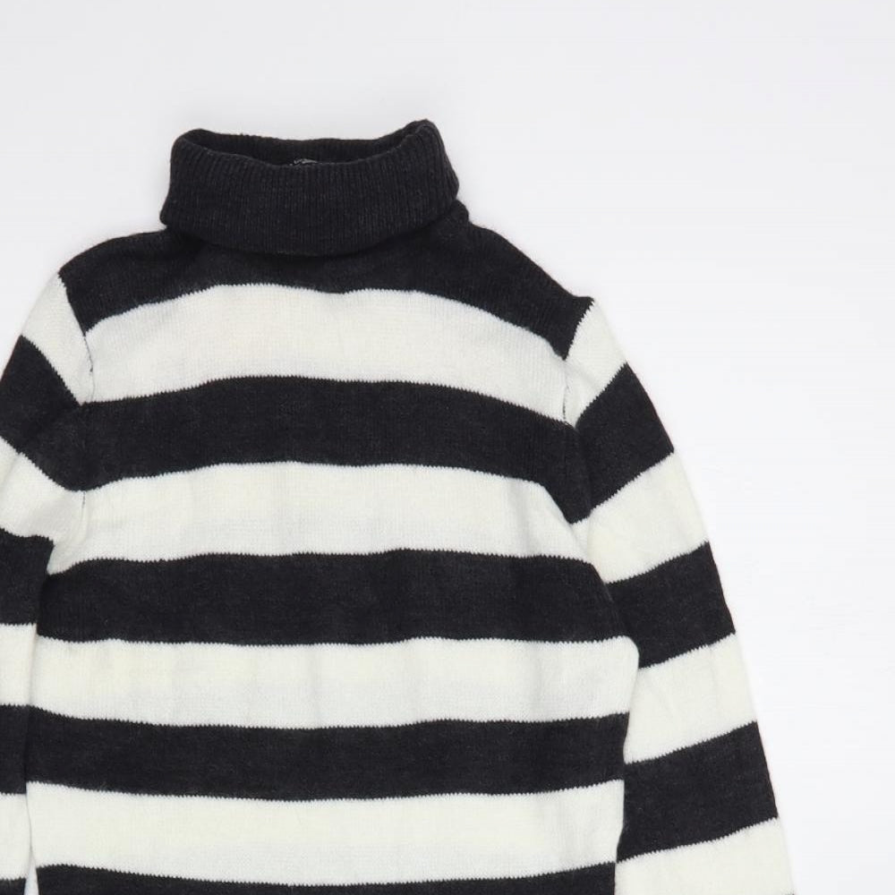 Select Womens White Roll Neck Striped Acrylic Tunic Jumper Size 10
