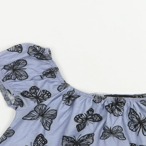 In the Style Womens Blue Geometric Polyester Cropped Blouse Size 6 Off the Shoulder - Butterfly Print