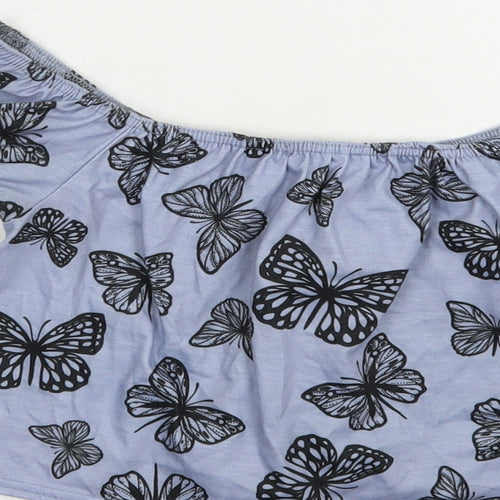 In the Style Womens Blue Geometric Polyester Cropped Blouse Size 6 Off the Shoulder - Butterfly Print