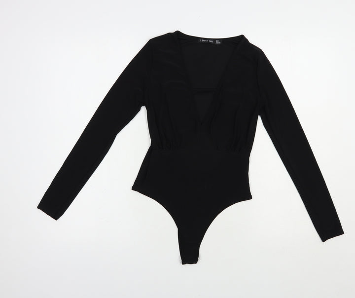 I Saw It Firest Womens Black Polyester Bodysuit One-Piece Size 8 Snap