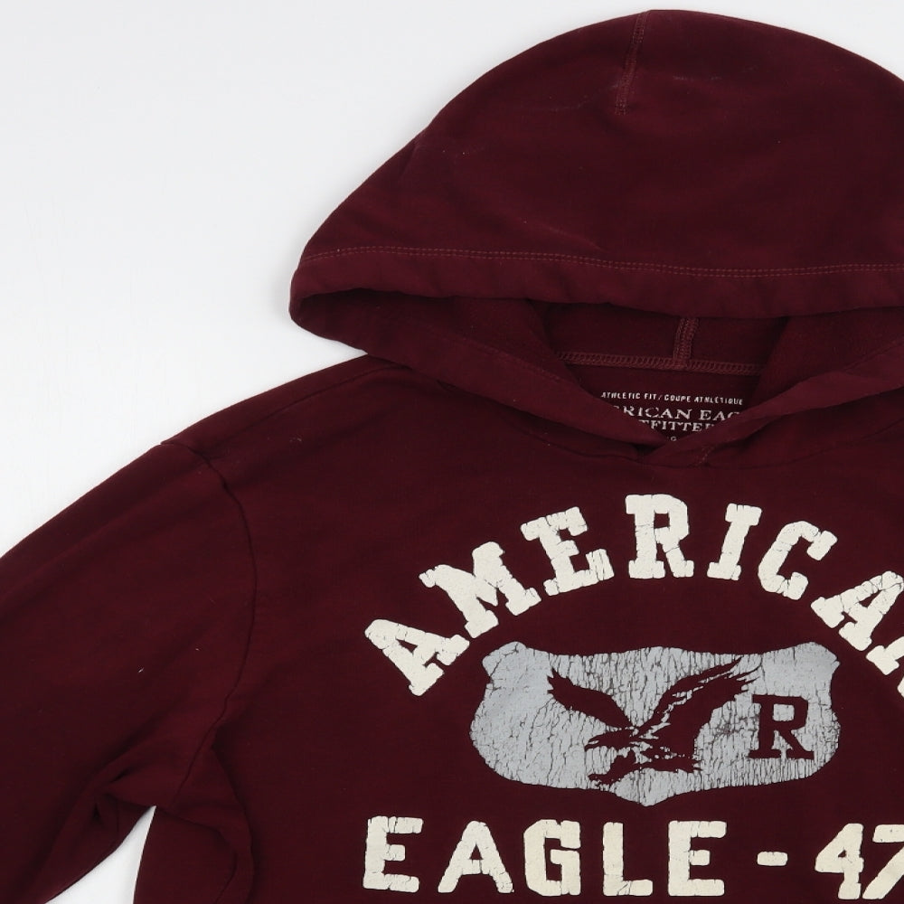 American Eagle Mens Red  Cotton Pullover Hoodie Size L