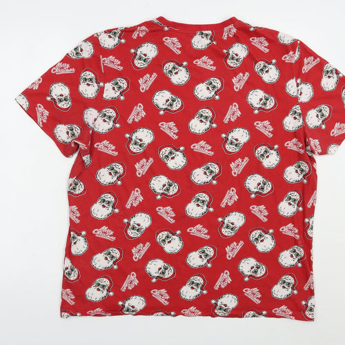 F&F Mens Red  Cotton  T-Shirt Size XL Crew Neck  - Santa Print