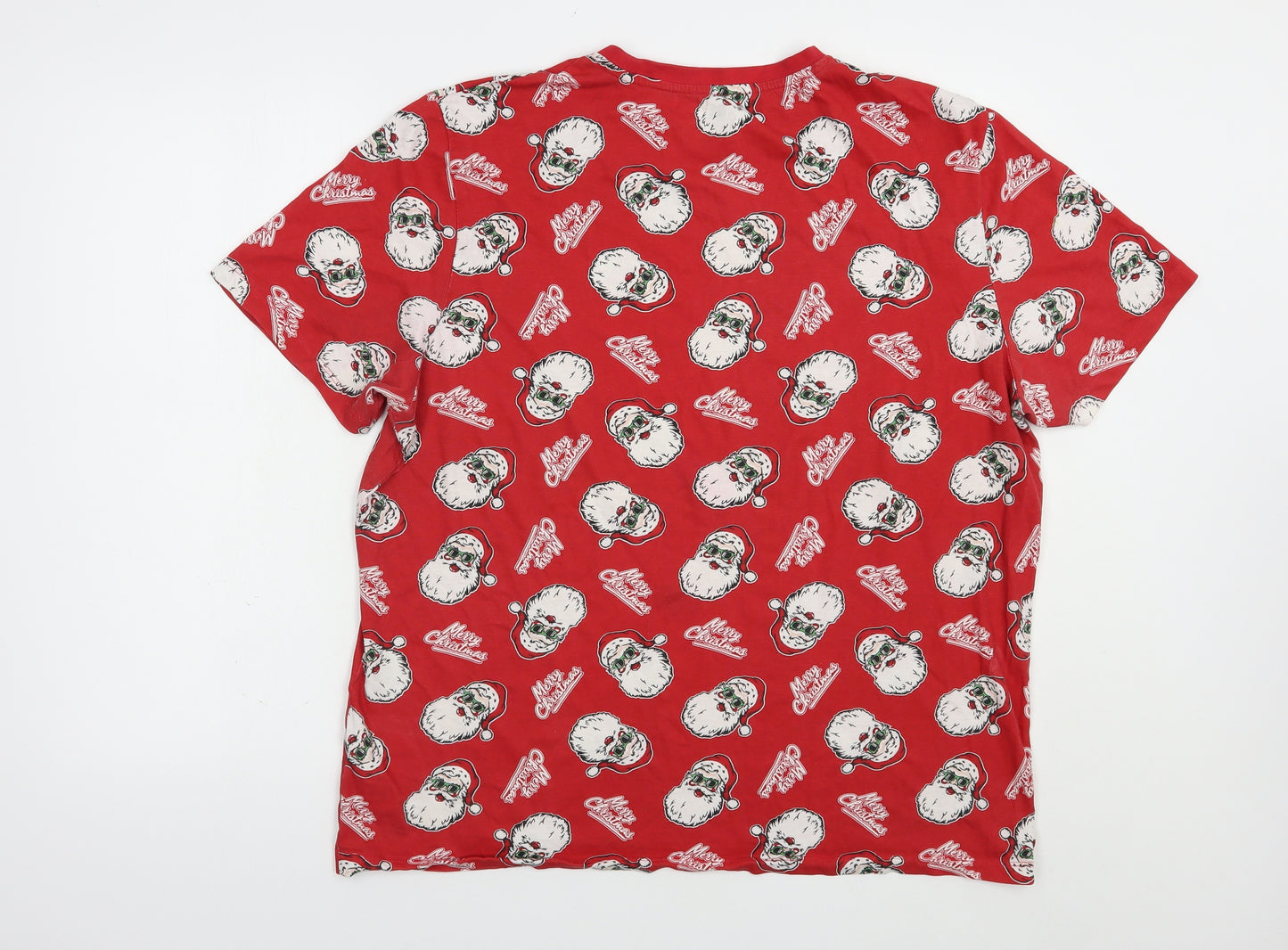 F&F Mens Red  Cotton  T-Shirt Size XL Crew Neck  - Santa Print