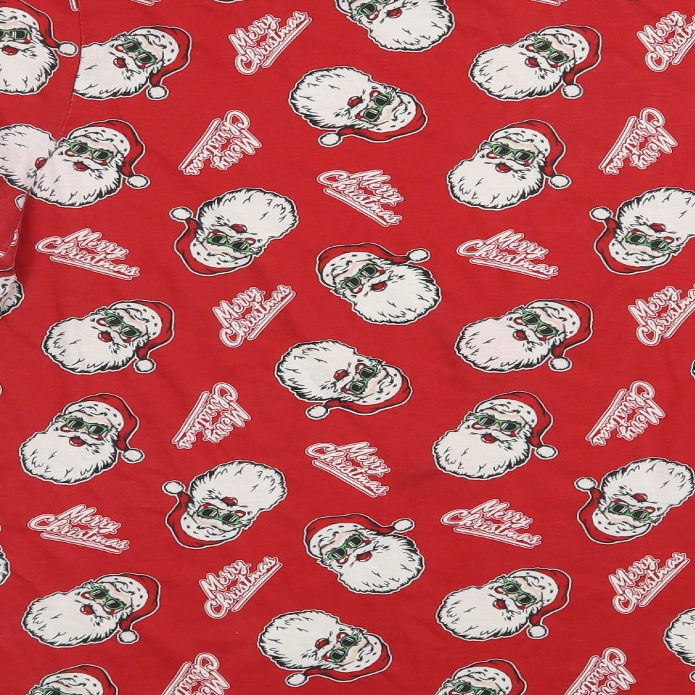 F&F Mens Red  Cotton  T-Shirt Size XL Crew Neck  - Santa Print