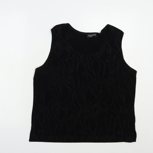 Saloos Womens Black  Acetate Basic Blouse Size L Scoop Neck