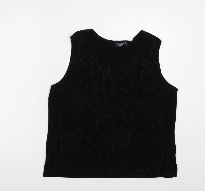 Saloos Womens Black  Acetate Basic Blouse Size L Scoop Neck