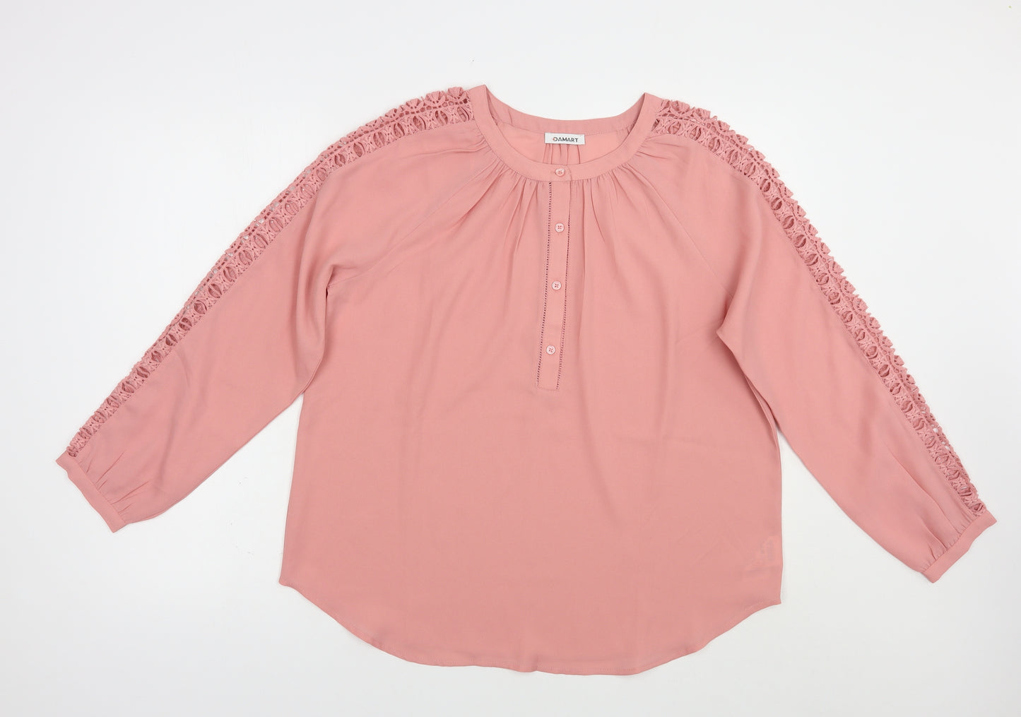 Damart Womens Pink  Polyester Basic Blouse Size 16 Round Neck - Lace Detail