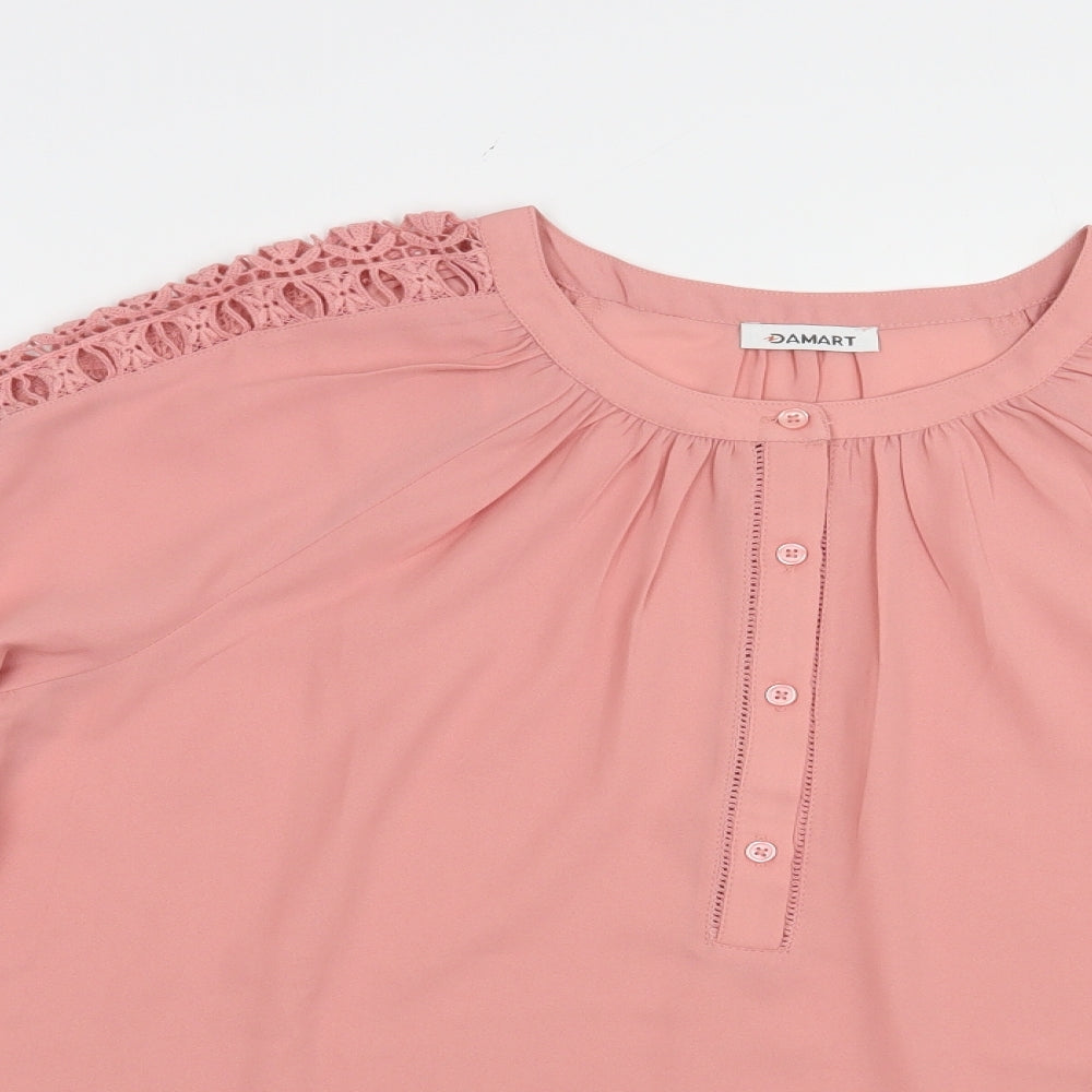 Damart Womens Pink  Polyester Basic Blouse Size 16 Round Neck - Lace Detail