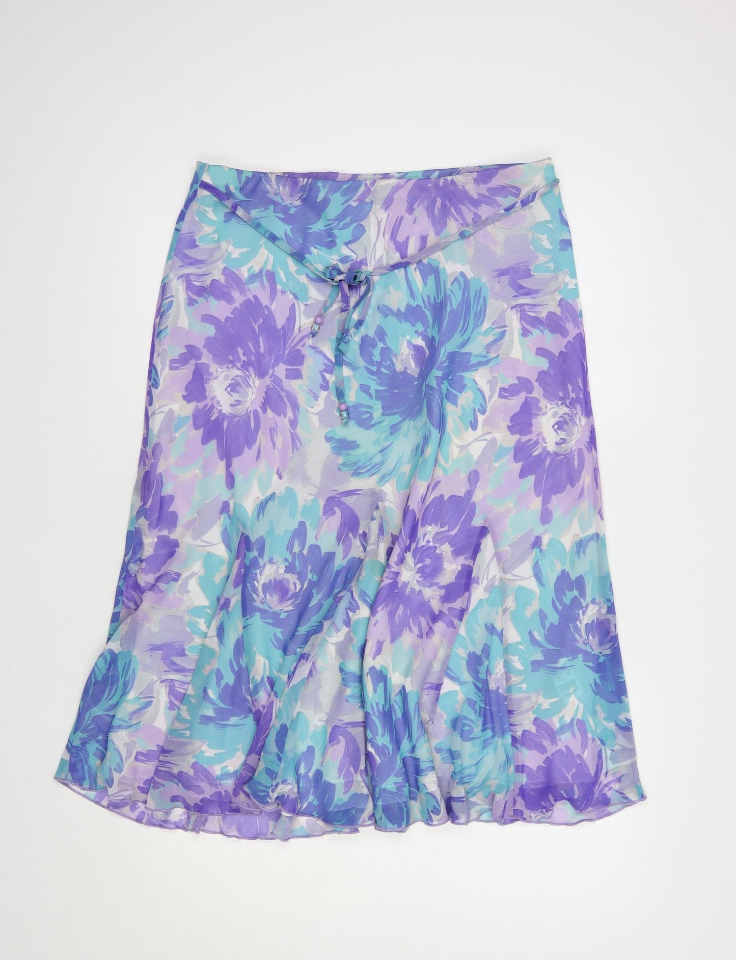 Marks and Spencer Womens Purple Floral Polyester A-Line Skirt Size 14   Tie