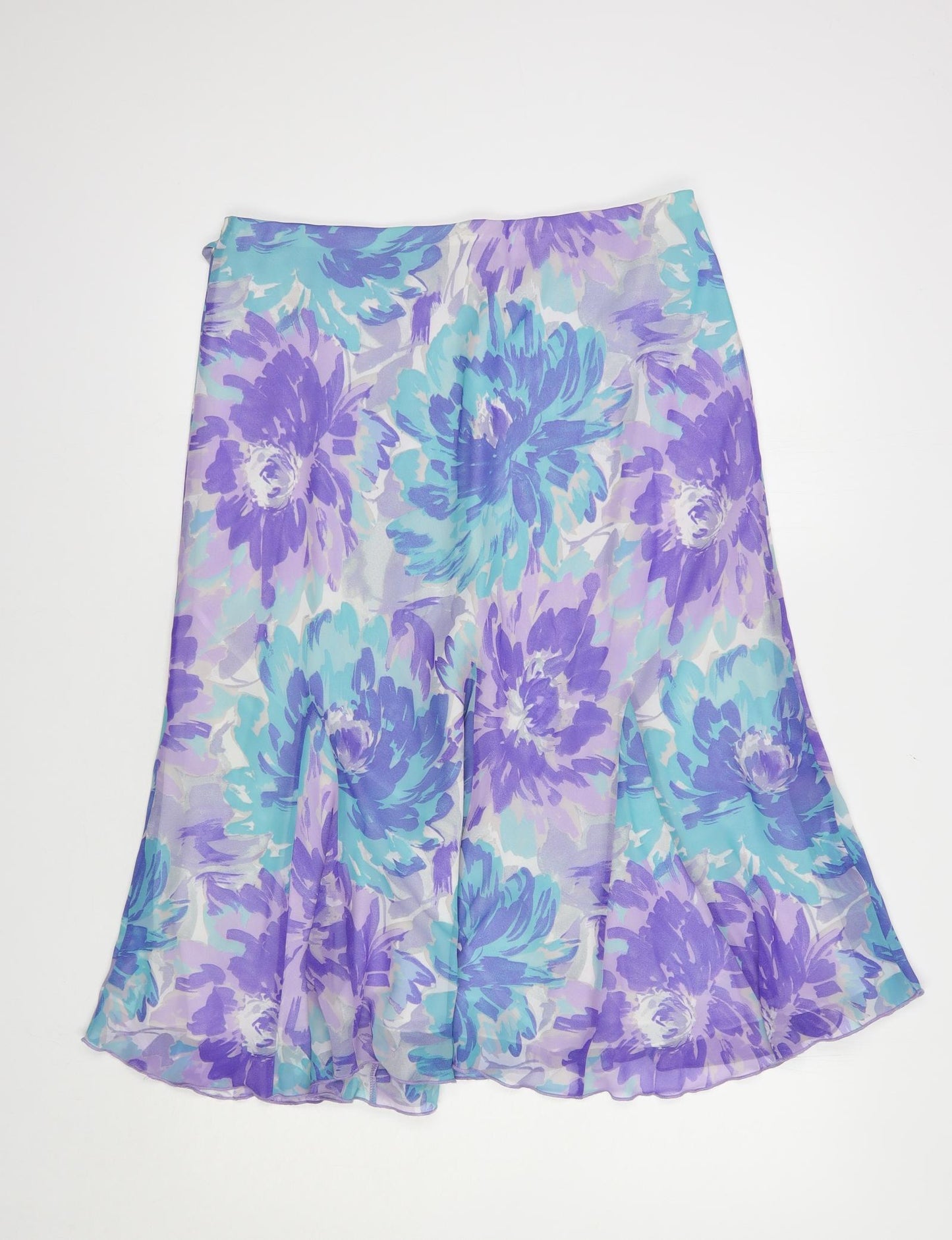 Marks and Spencer Womens Purple Floral Polyester A-Line Skirt Size 14   Tie