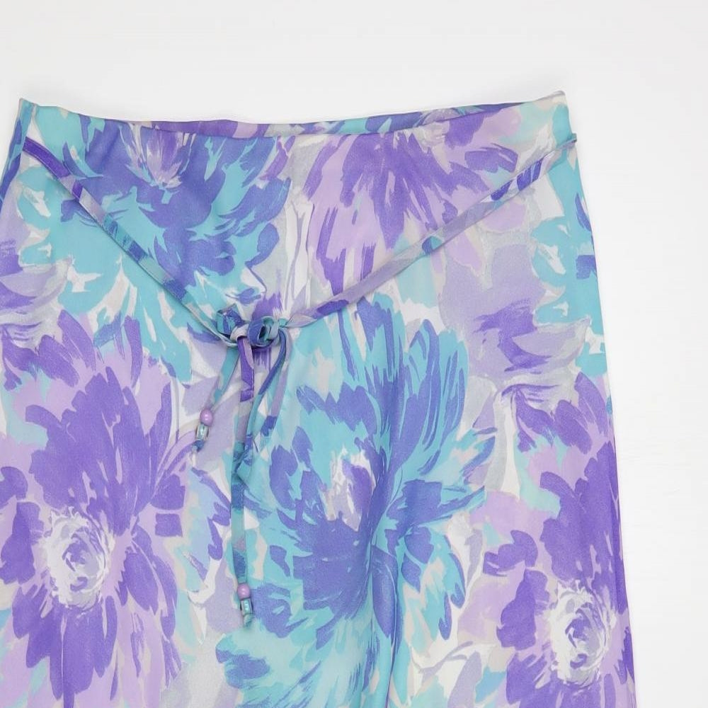 Marks and Spencer Womens Purple Floral Polyester A-Line Skirt Size 14   Tie