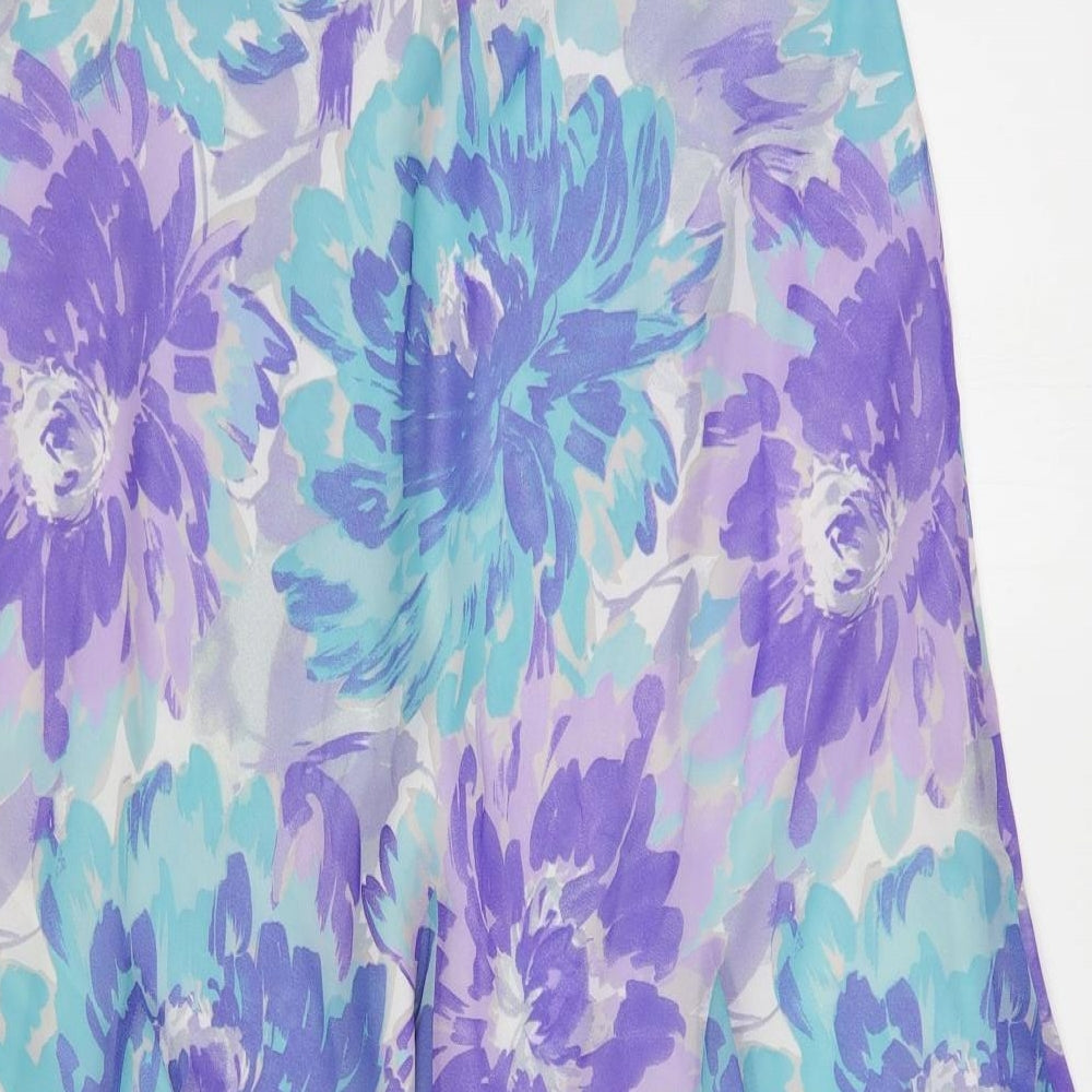 Marks and Spencer Womens Purple Floral Polyester A-Line Skirt Size 14   Tie