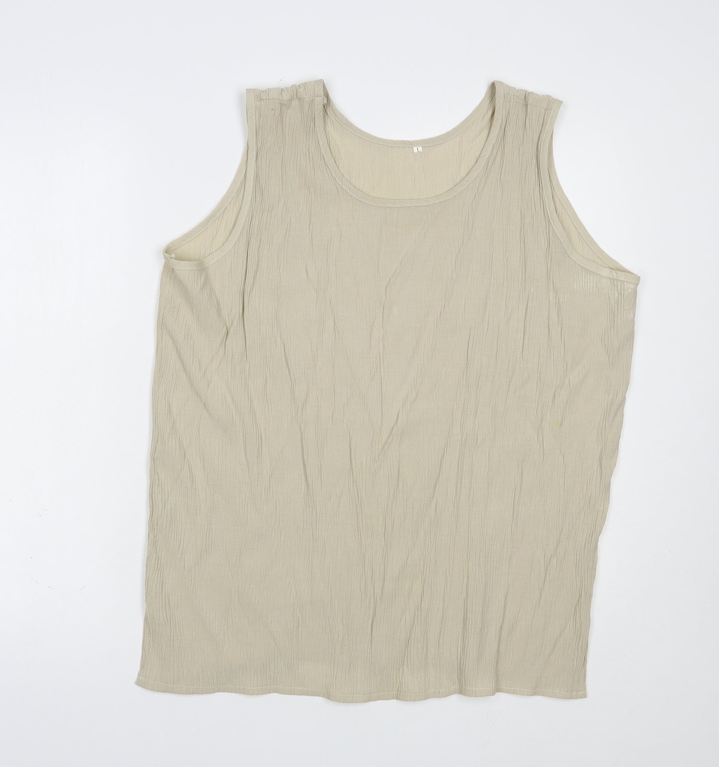 Preworn Womens Beige  Polyester Basic Blouse Size L Scoop Neck