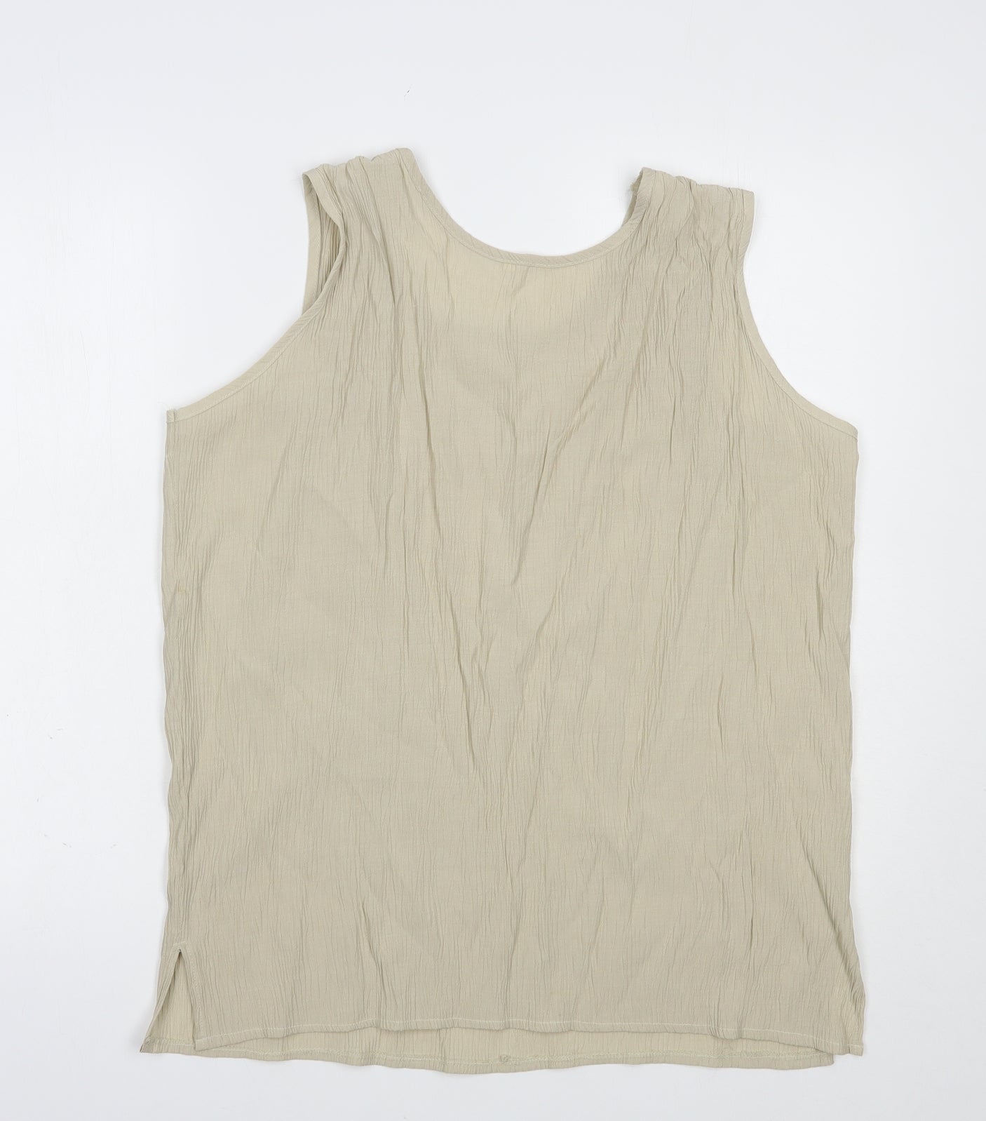 Preworn Womens Beige  Polyester Basic Blouse Size L Scoop Neck