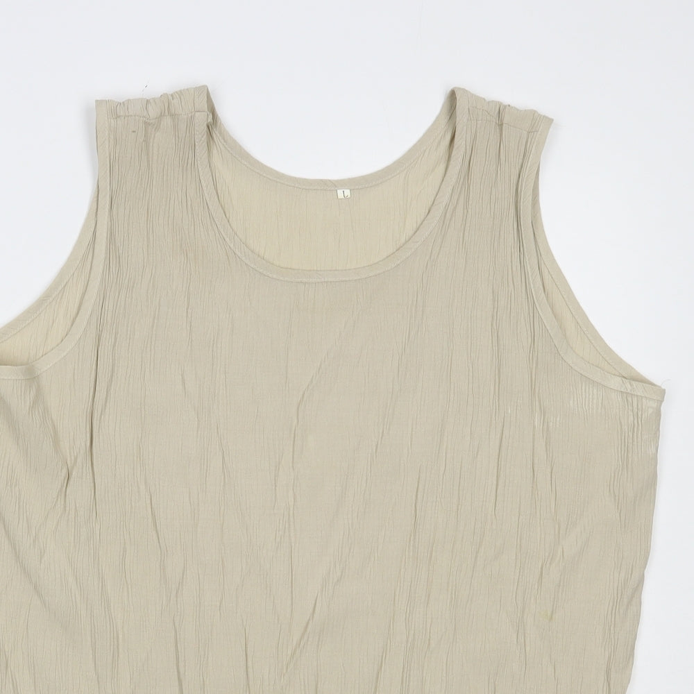 Preworn Womens Beige  Polyester Basic Blouse Size L Scoop Neck