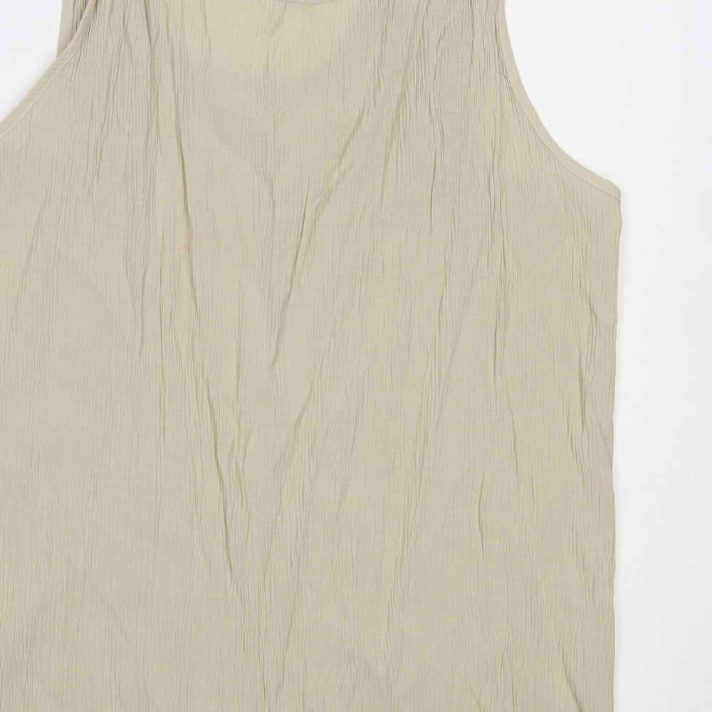 Preworn Womens Beige  Polyester Basic Blouse Size L Scoop Neck