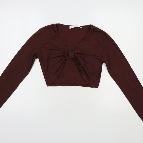 Outrageous Fortune Womens Brown  Cotton Cropped T-Shirt Size S V-Neck