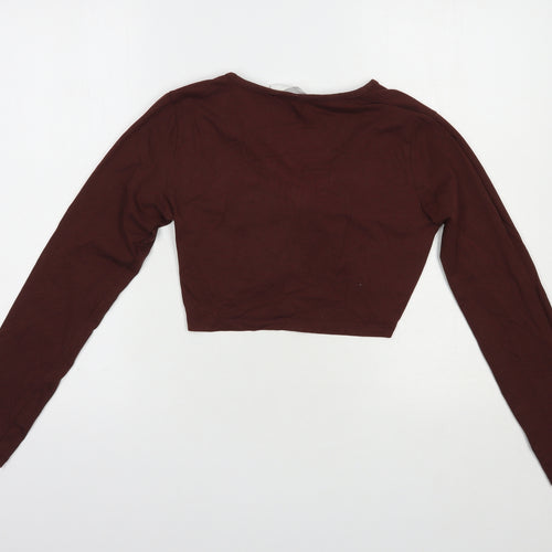 Outrageous Fortune Womens Brown  Cotton Cropped T-Shirt Size S V-Neck