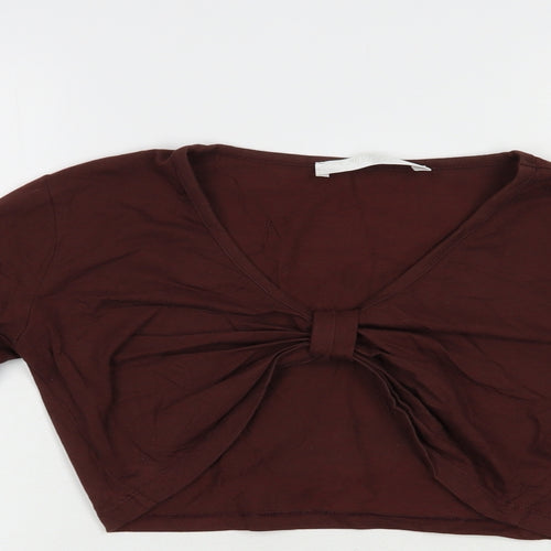 Outrageous Fortune Womens Brown  Cotton Cropped T-Shirt Size S V-Neck
