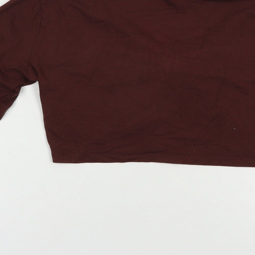 Outrageous Fortune Womens Brown  Cotton Cropped T-Shirt Size S V-Neck