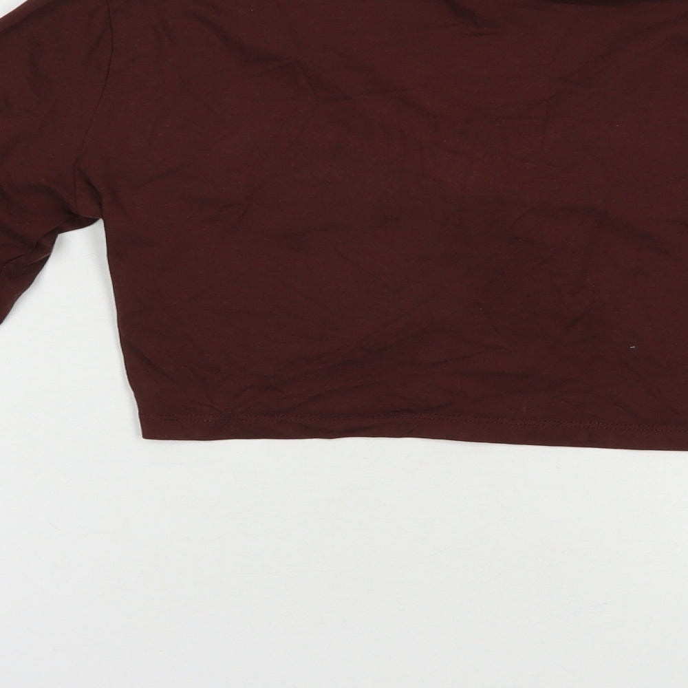 Outrageous Fortune Womens Brown  Cotton Cropped T-Shirt Size S V-Neck