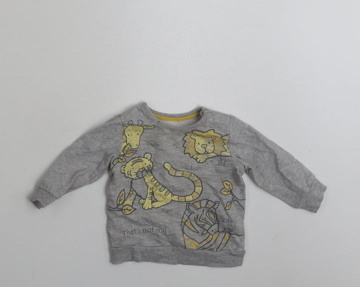 George Baby Grey  Cotton Basic T-Shirt Size 3-6 Months Crew Neck Pullover - Tiger