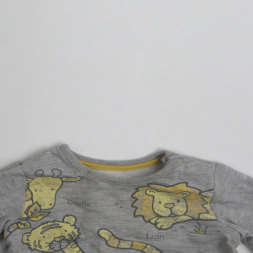 George Baby Grey  Cotton Basic T-Shirt Size 3-6 Months Crew Neck Pullover - Tiger