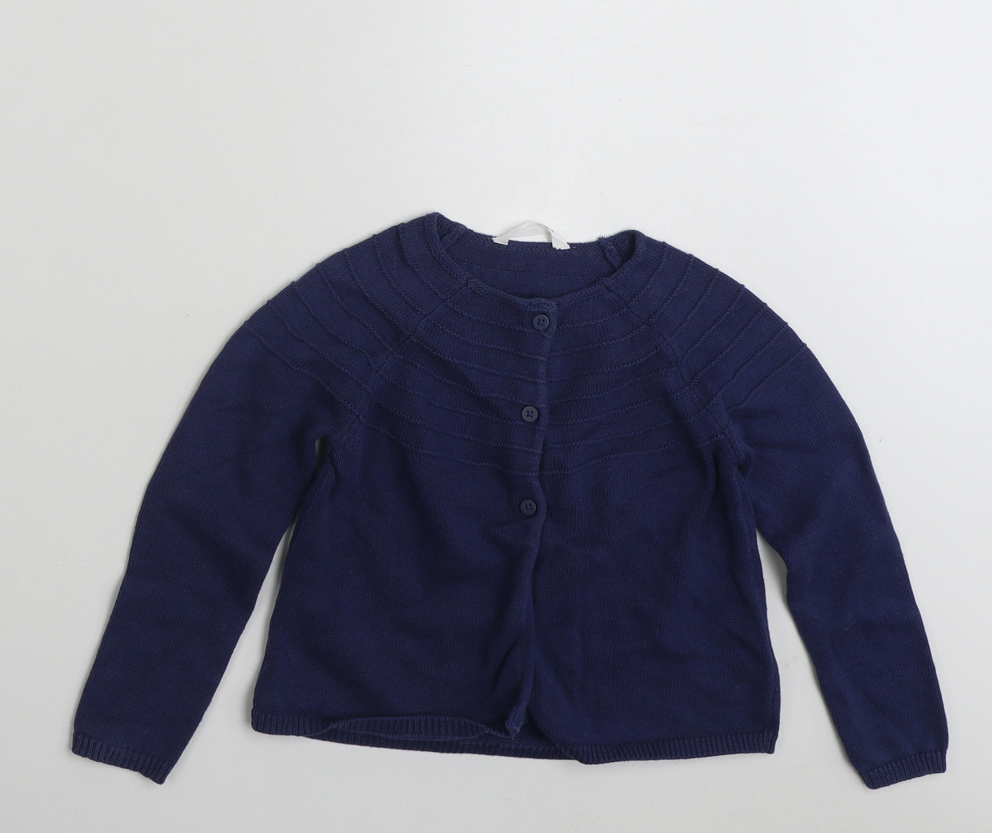 Marks and Spencer Girls Blue Round Neck  100% Cotton Cardigan Jumper Size 6-7 Years  Button