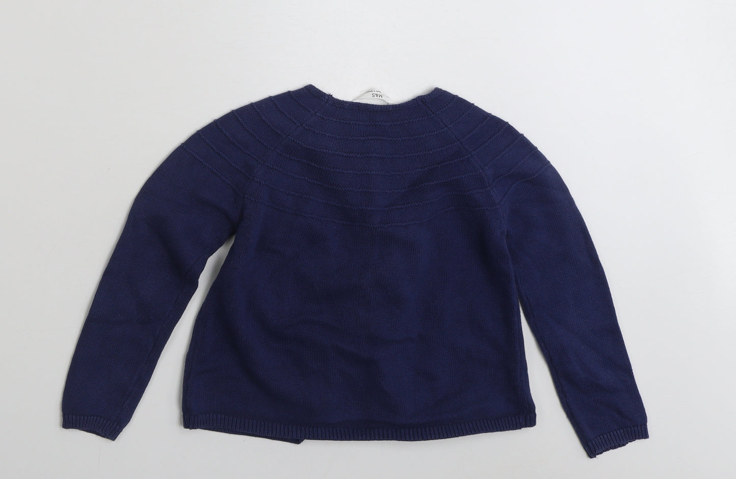 Marks and Spencer Girls Blue Round Neck  100% Cotton Cardigan Jumper Size 6-7 Years  Button