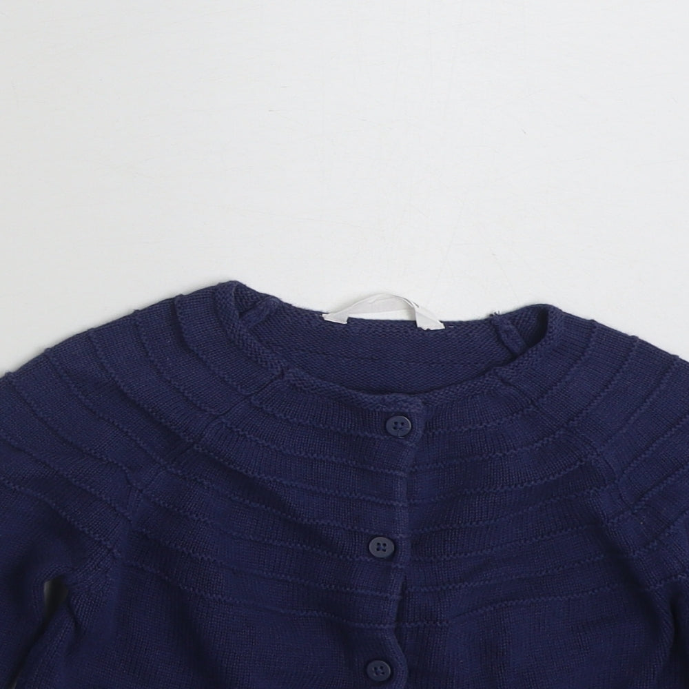 Marks and Spencer Girls Blue Round Neck  100% Cotton Cardigan Jumper Size 6-7 Years  Button