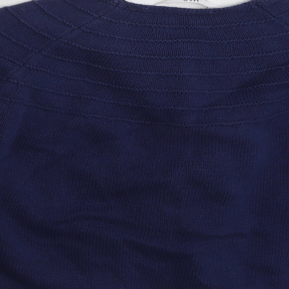 Marks and Spencer Girls Blue Round Neck  100% Cotton Cardigan Jumper Size 6-7 Years  Button