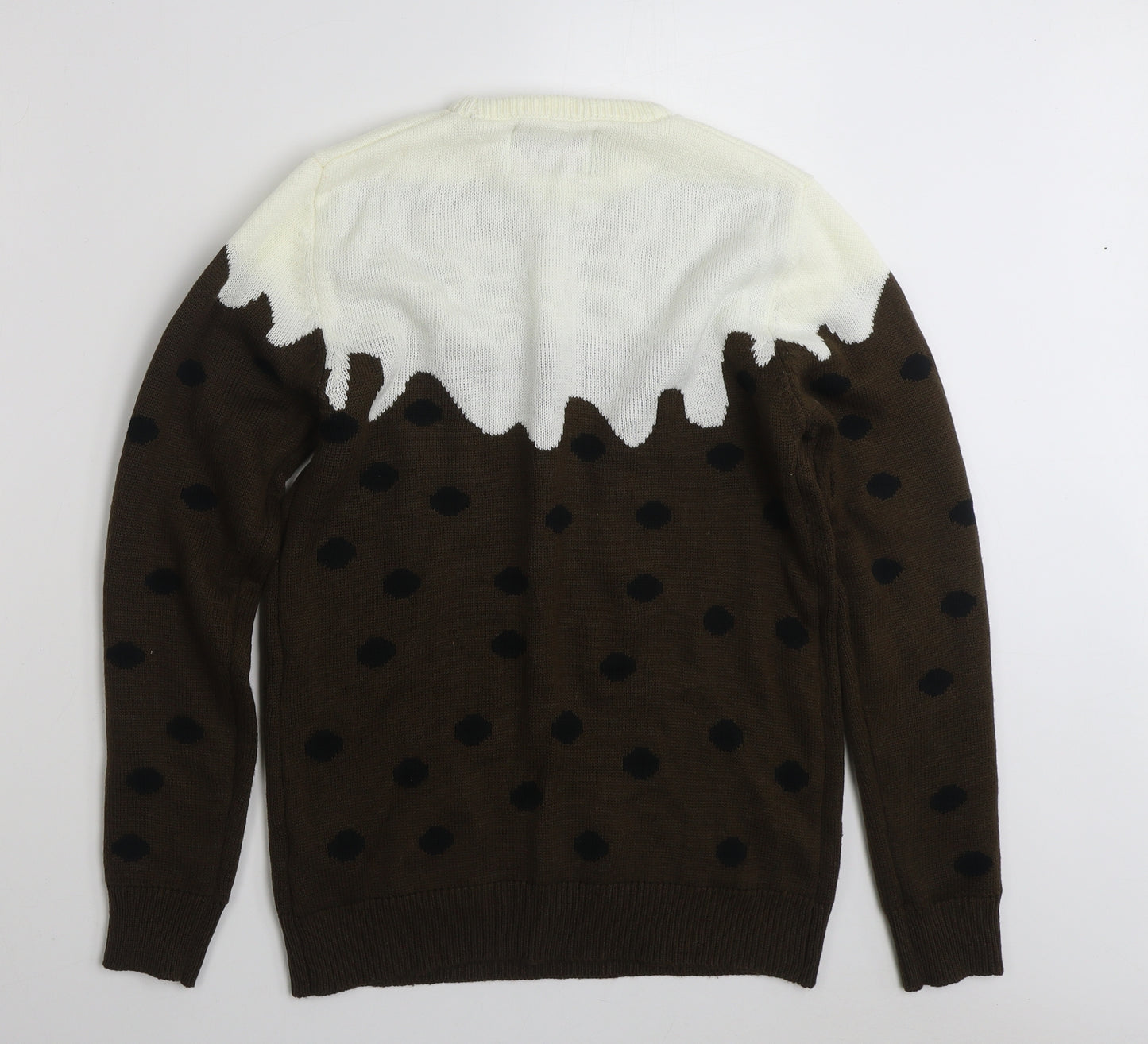 Primark Mens Brown Crew Neck Polka Dot Acrylic Pullover Jumper Size S   - Christmas