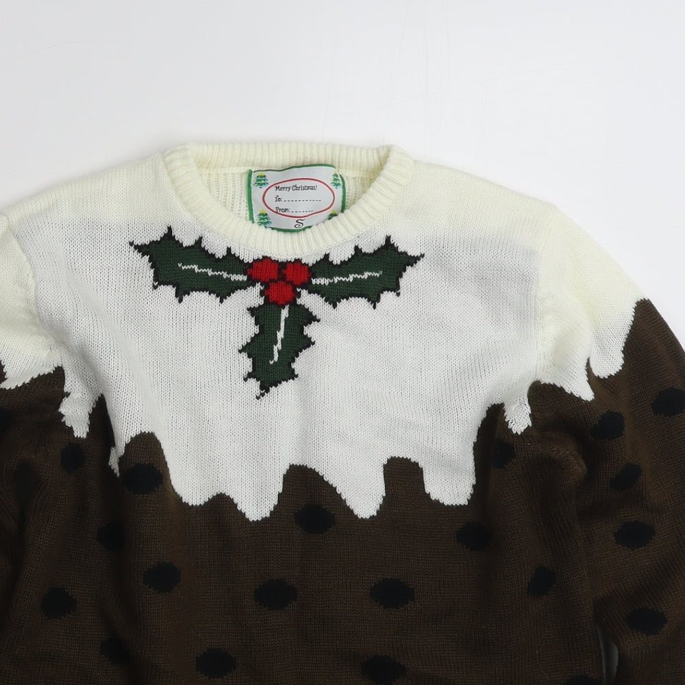 Primark Mens Brown Crew Neck Polka Dot Acrylic Pullover Jumper Size S   - Christmas