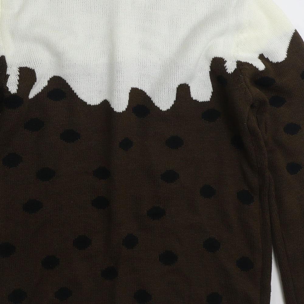Primark Mens Brown Crew Neck Polka Dot Acrylic Pullover Jumper Size S   - Christmas