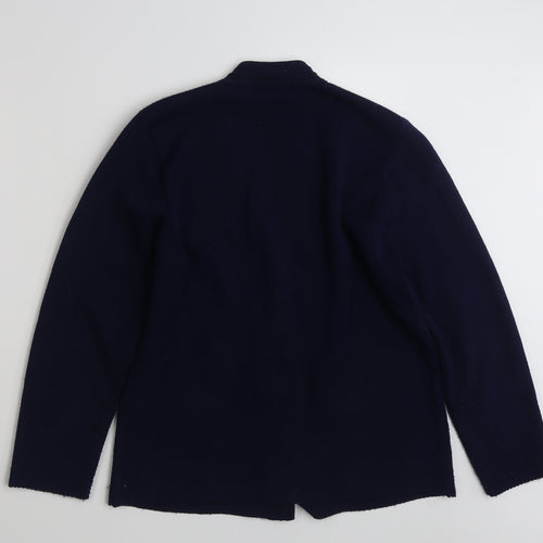 Hand to Hand  Womens Blue V-Neck Floral Acrylic Cardigan Jumper Size M